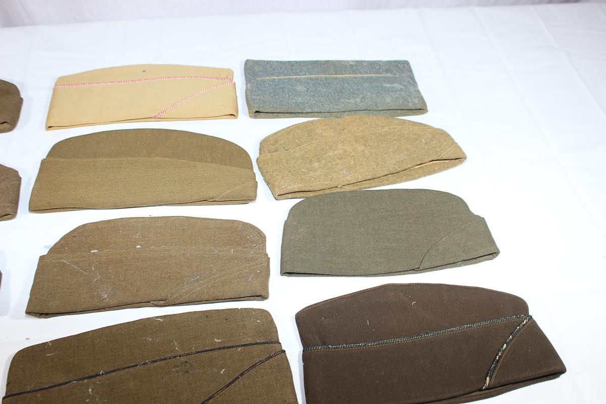 Lot of 12 US WW2 Overseas Garrison Caps. 1 French. 1 WW1 Cap. All Show Damage.