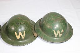 4 WW2 British Air Raid Warden W Helmets W/ Liners.