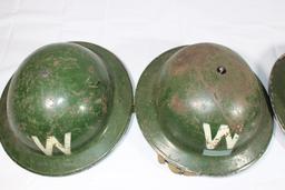 4 WW2 British Air Raid Warden W Helmets W/ Liners.