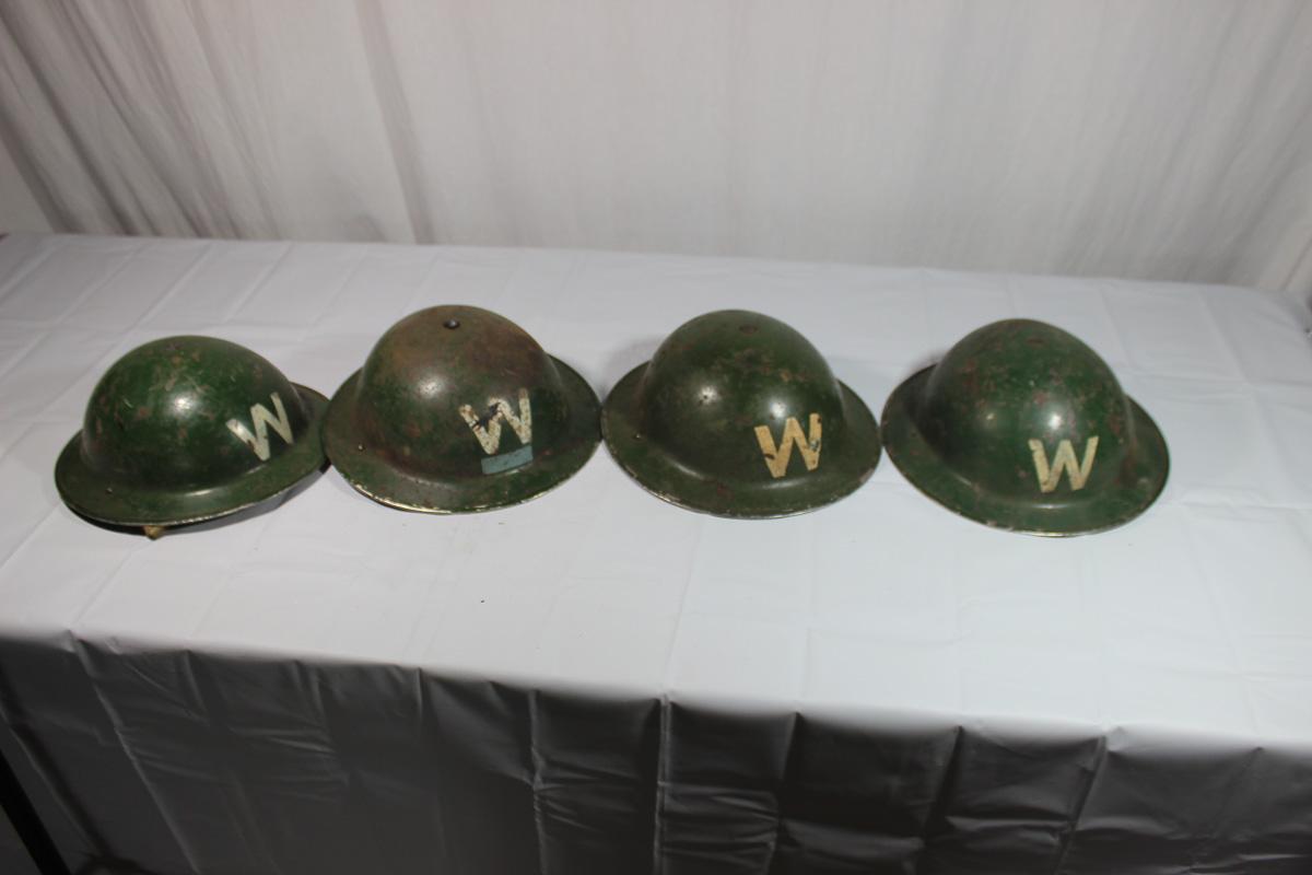 4 WW2 British Air Raid Warden W Helmets W/ Liners.