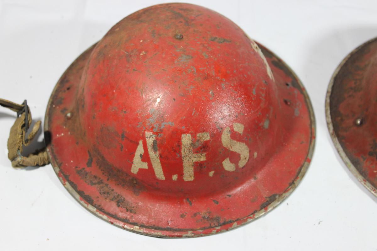 2 WW2 British AFS Auxiliary Fire Service Red Helmets