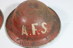 2 WW2 British AFS Auxiliary Fire Service Red Helmets