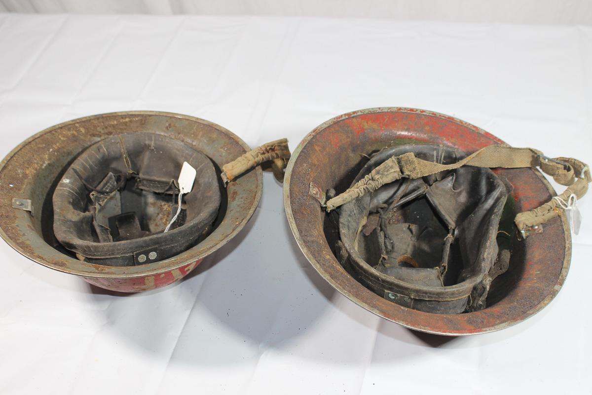 2 WW2 British AFS Auxiliary Fire Service Red Helmets