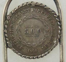 1853-1867 Brazilian 500 Reis Coin Money Clip