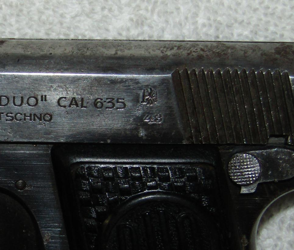 6.35 Cal. Pocket Pistol-1943 Dated "F. DUSEK, OPOTSCHNO" Preferred By German Officers As 2nd Weapon