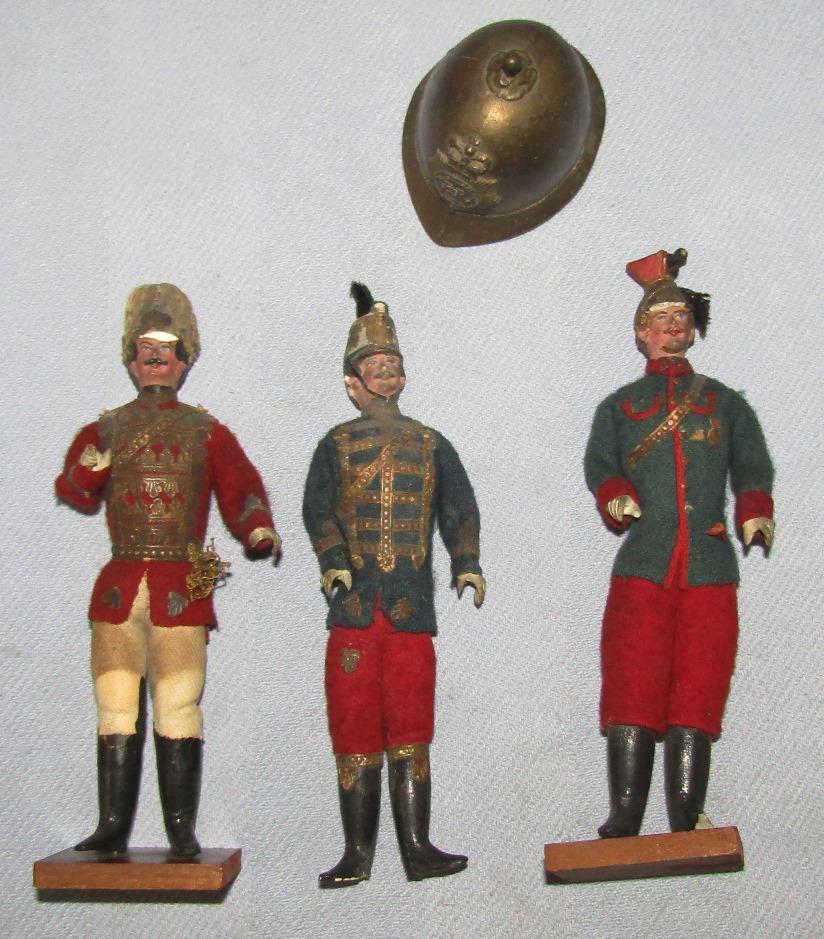 4pcs-Early 1900's Composite Polish/Hungarian Cavalry Soldier "Dolls"-Brass Pith Helmet Bell