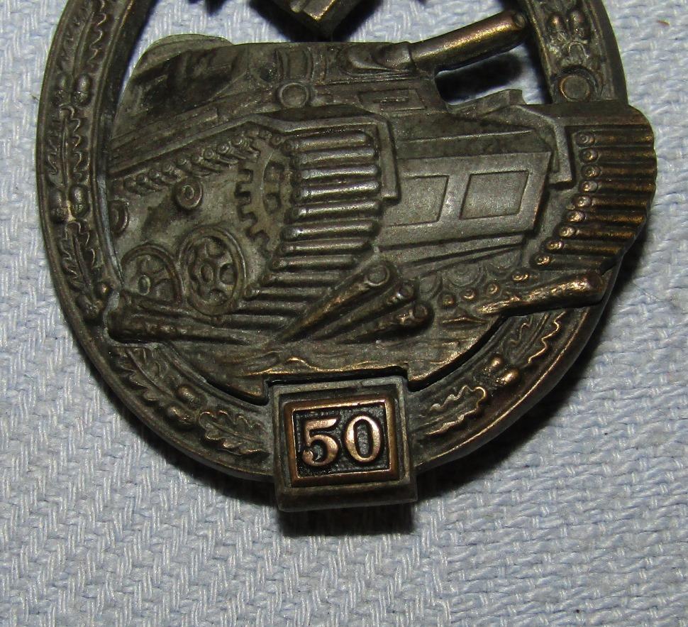 Original "50" Panzer Assault Badge In Bronze-G.B. With Rare Issue Packet