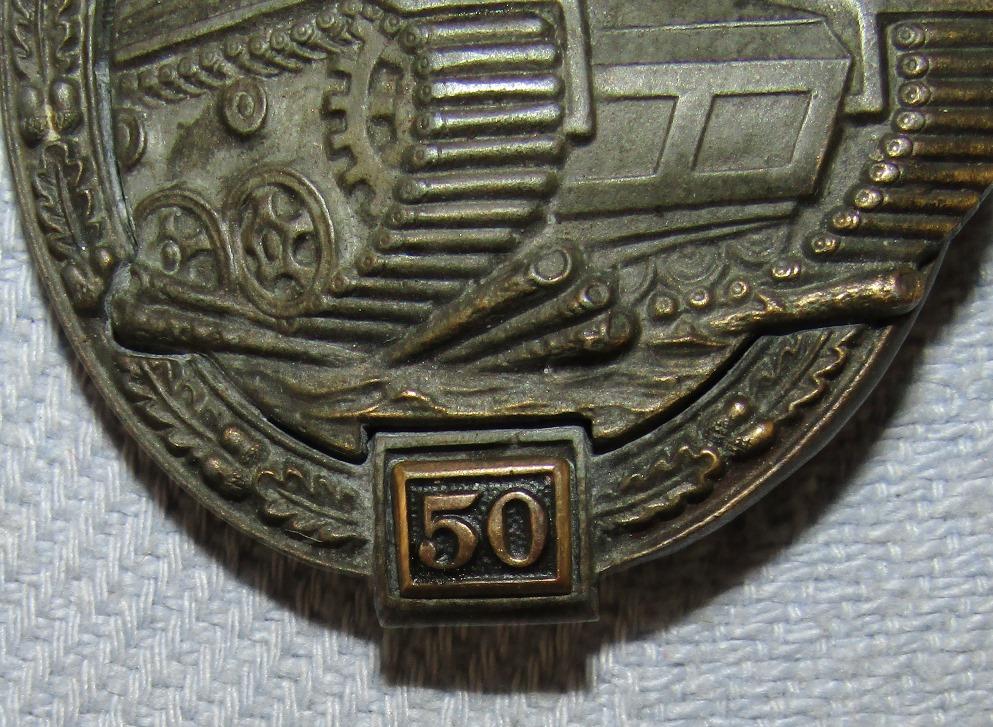 Original "50" Panzer Assault Badge In Bronze-G.B. With Rare Issue Packet