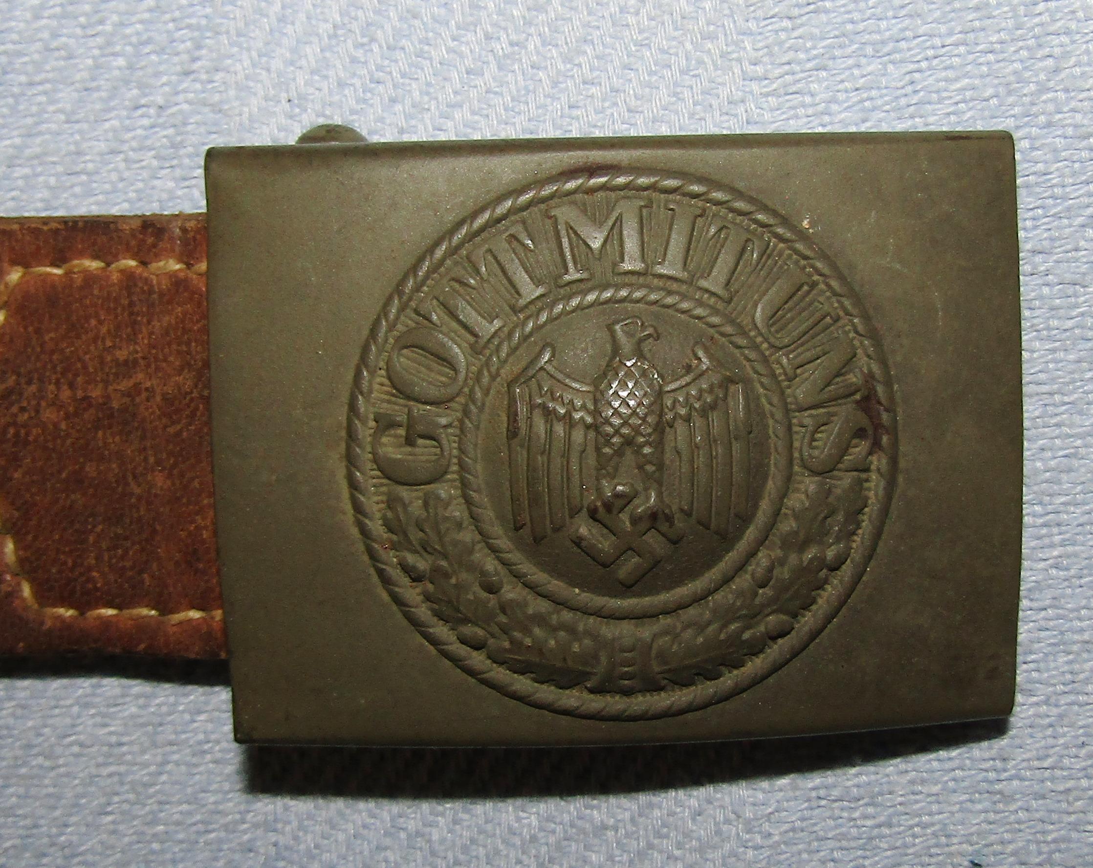 Wehrmacht Belt Buckle With Tropical Finish-Leather Tab-H. Aurich Dresden 1941