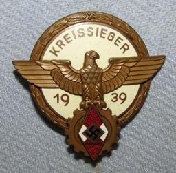 1939 Hitler Youth "KREISSIEGER" Badge In Bronze By A.G. THAM GABLONZ a.N