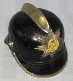 WW2 German Fire Police Leather Helmet With Comb/Regional Front Plate Device