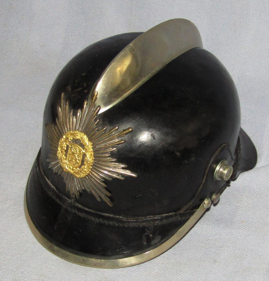 WW2 German Fire Police Leather Helmet With Comb/Regional Front Plate Device