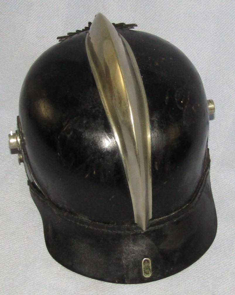 WW2 German Fire Police Leather Helmet With Comb/Regional Front Plate Device