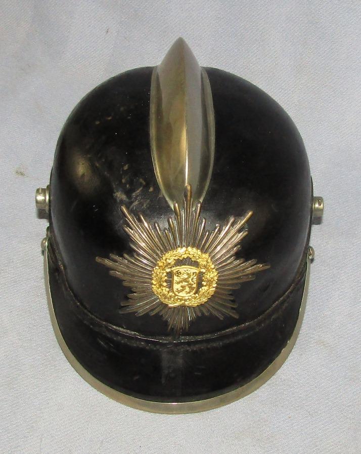 WW2 German Fire Police Leather Helmet With Comb/Regional Front Plate Device