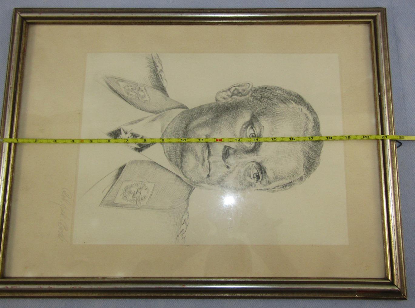 Early WW2 Period Pencil/Ink Pen Portrait Drawing-Hermann Goring-Artist Signed-Framed