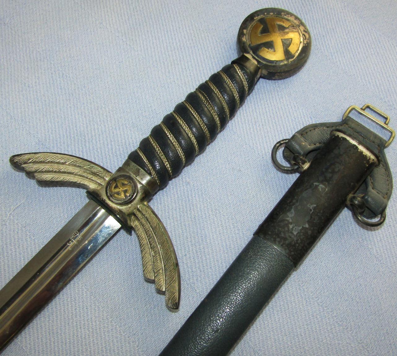 Early Nickel Fittings Luftwaffe Officer's Sword W/Scabbard/Hanger-ALCOSO