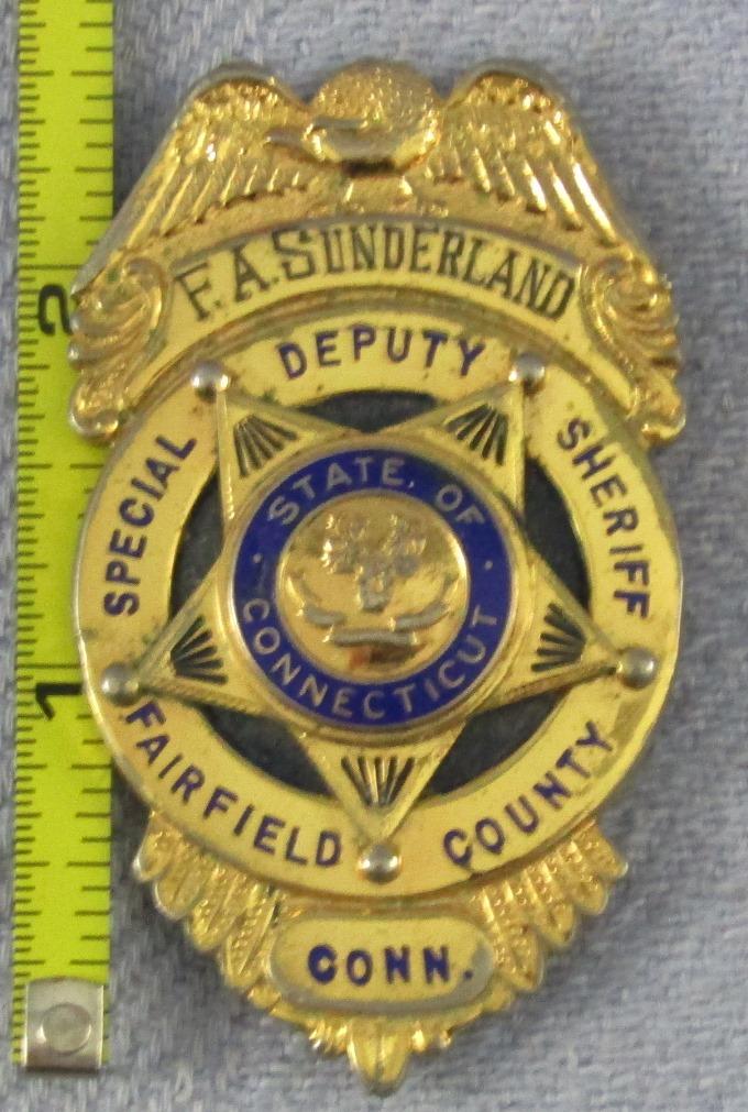 Scarce & Obsolete Vintage Fairfield County, Conn. Special Deputy Sheriff Badge-Named-