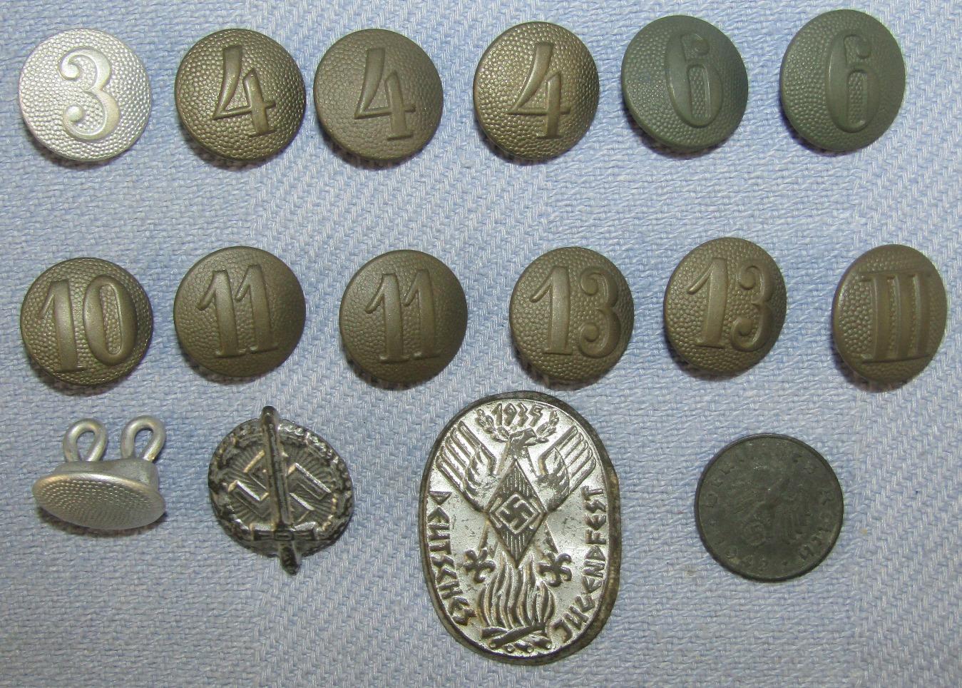 16pcs-WW2 German Uniform Buttons-Rally Badge-10 Pfennig Coin