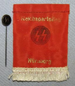 2pcs-Small Silk SS/Nurnberg "Tablecloth" Banner-Enamel SS Member Stickpin