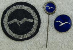 3pcs- Certificate "A" Civil Gliding Proficiency Award Group-Numbered Lapel Badge