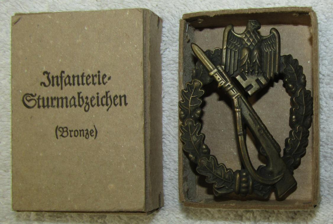 Infantry Assault Badge In Bronze W/Issue Box-Scarce Maker "M.K.6."