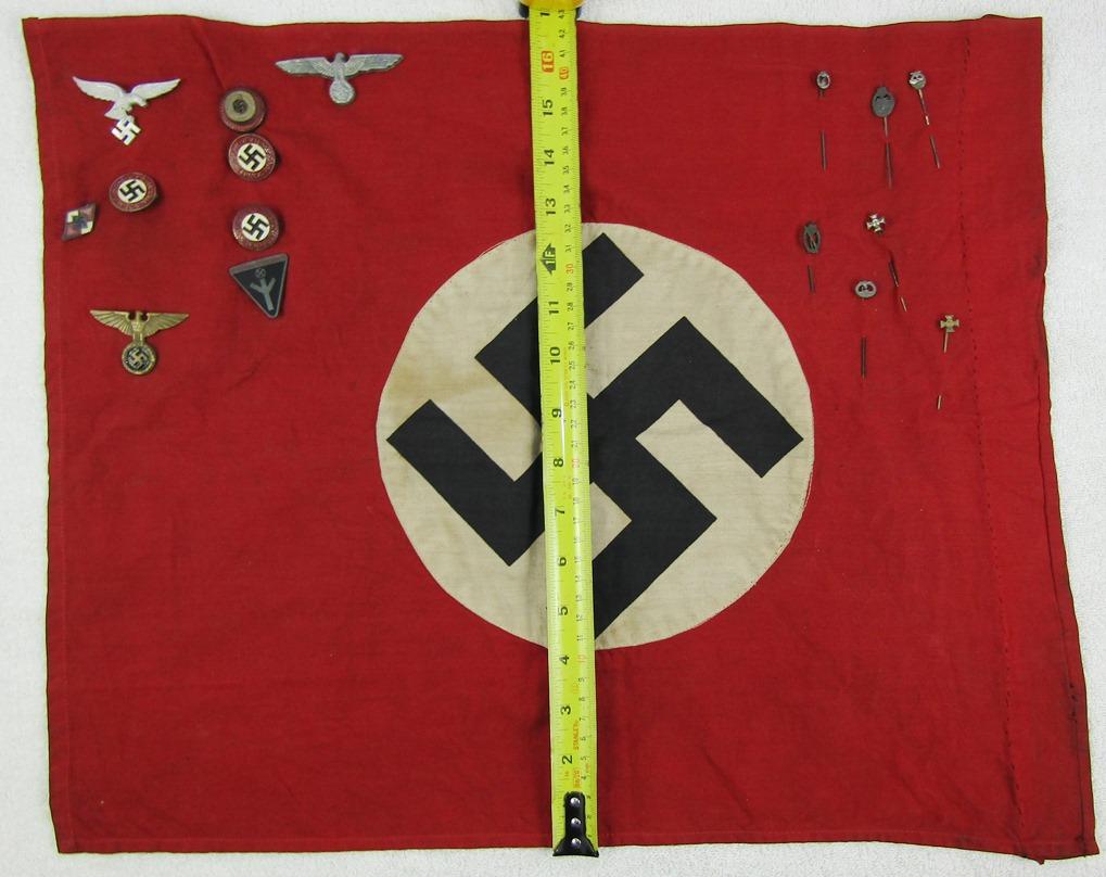 Ww2 Vet Bringback-Small NSDAP Banner With Vet Applied Insignia