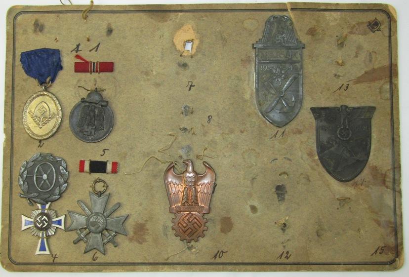 WW2 German Medal Board By Deumer-Fritz Todt Badge-Narvik/Krim Shields Etc.