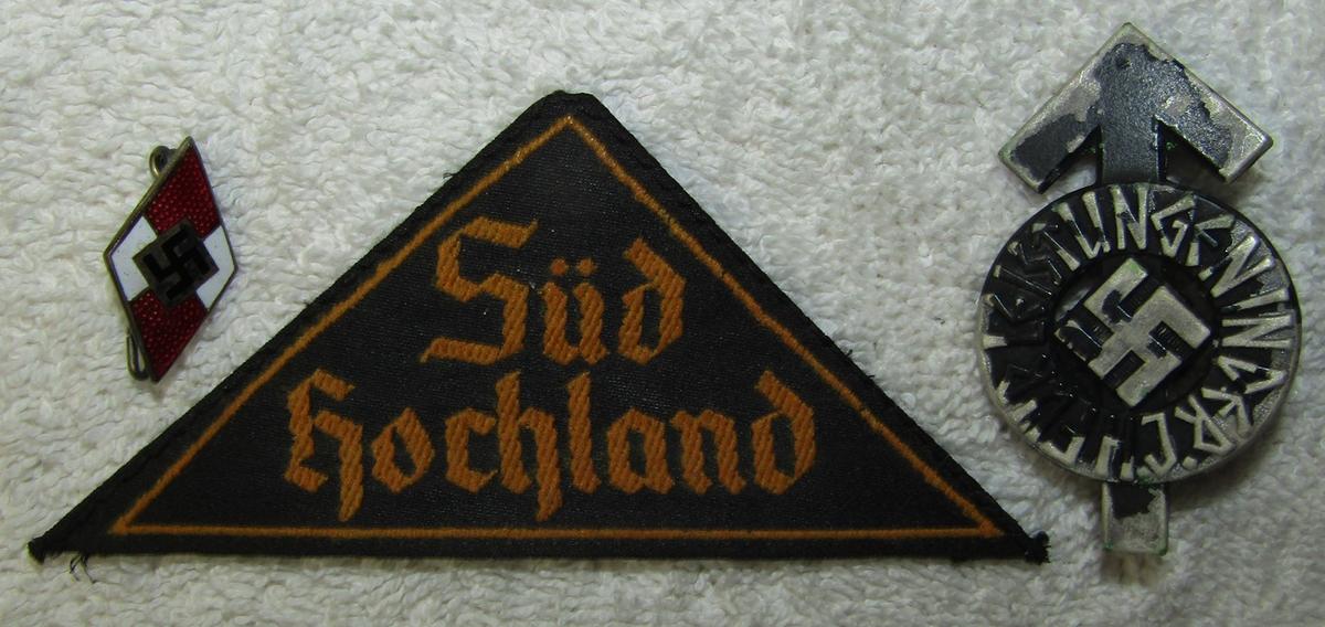 3pcs-Hitler Youth Member Pin-District Patch W/RZM Tag-Numbered Proficieny Badge