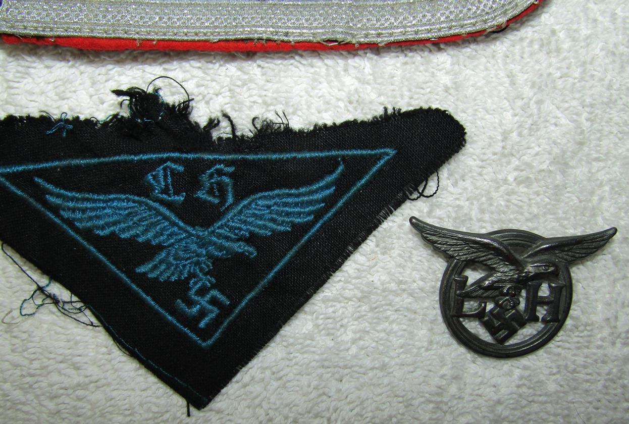 3pcs-Uniform Removed Luftwaffe Helper's Patch-LH Cap Device-Single Flak Shoulder Board