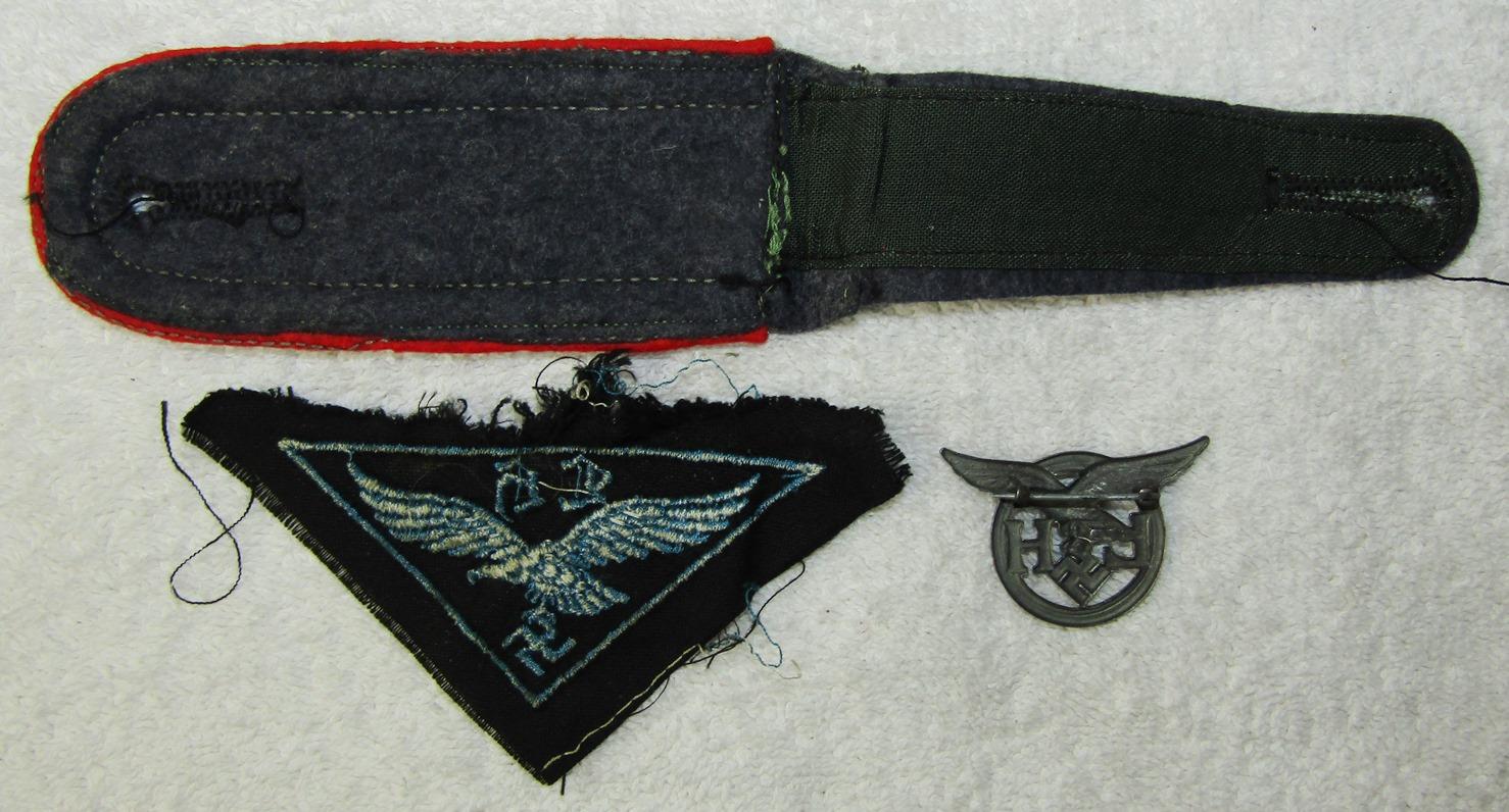 3pcs-Uniform Removed Luftwaffe Helper's Patch-LH Cap Device-Single Flak Shoulder Board