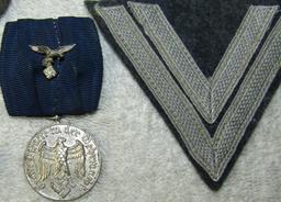 4pcs-Misc. Luftwaffe Insignia-Cap Eagle-Aircraft Mechanic-4yr Service Medal W/Ribbon Device