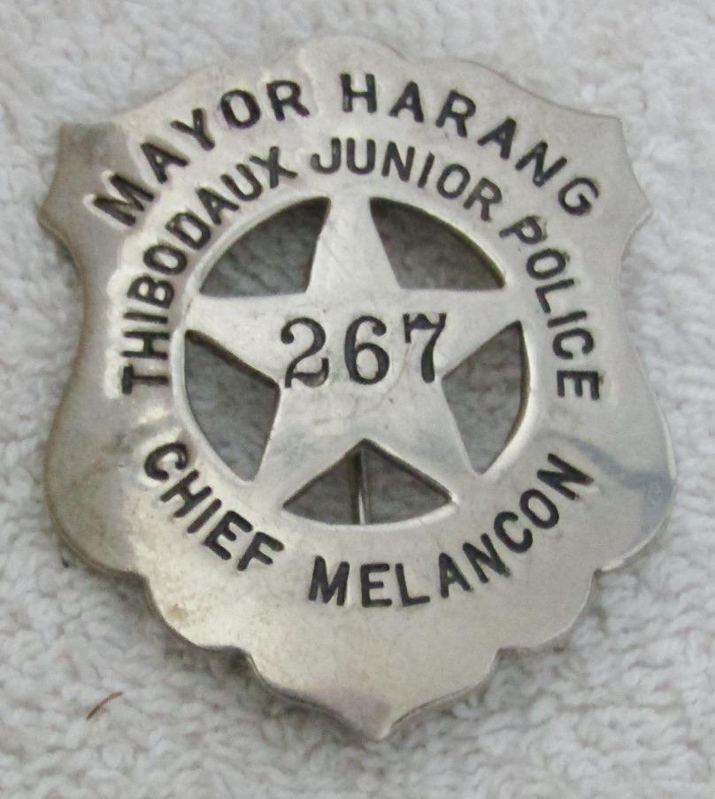 Late 1960's Vintage "THIBODAUX, LA. JUNIOR POLICE" badge-Numbered-Mayor Harang