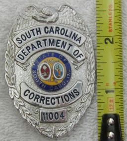 Ca. 1960's "SOUTH CAROLINA DEPT. OF CORRECTIONS" Silver Badge-Numbered