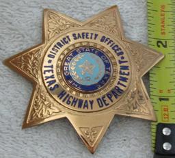 Ca. 1970-Early 90's "TEXAS HWY DEPT. DISTRICT SAFETY OFFICER" 7 Point Star Badge-Reverse Signed