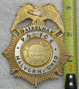 Ca. 1930-40's "CITY OF MALVERN, OHIO POLICE PATROLMAN" Badge