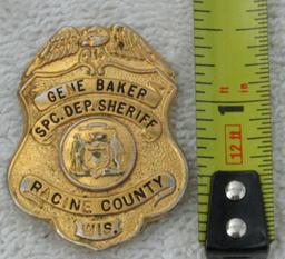 Ca. 1940-50's "RACINE COUNTY, WISCONSIN SPC. DEP. SHERIFF" Badge-Named