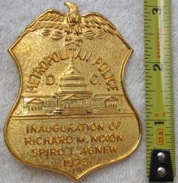 Rare 1973 NIXON/AGNEW Presidential Inauguration "D.C. METRO POLICE" Badge