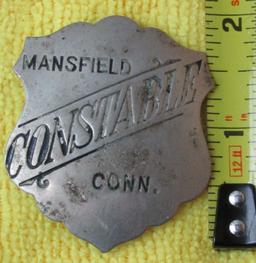 Ca. 1920-30's "MANSFIELD, CONN. CONSTABLE" Badge