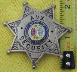 ca. Early 1970's "SOUTH CAROLINA AVX (Industrial Corp) SECURITY" Badge