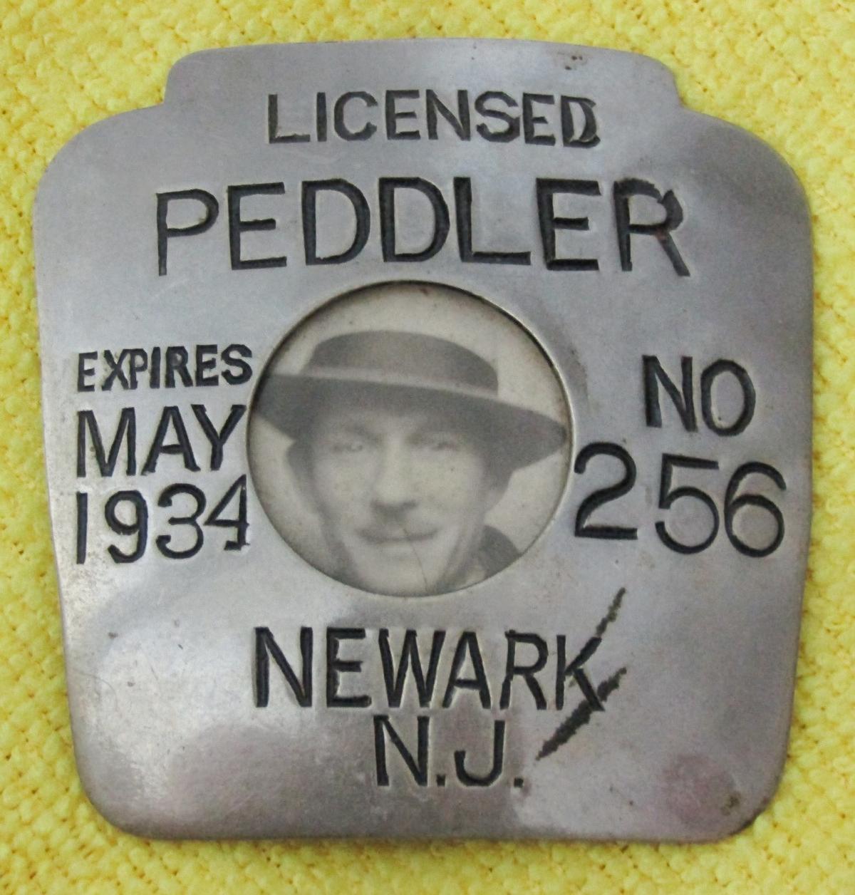 Extremely Rare "NEWARK, N.J. LICENSED PEDDLER" Badge-No. 256-Expires May 1934