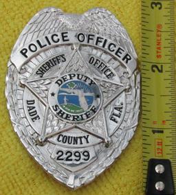 Ca. 1950-60's "DADE COUNTY, FL. SHERIFFS OFFICE POLICE OFFICER" Badge-Numbered