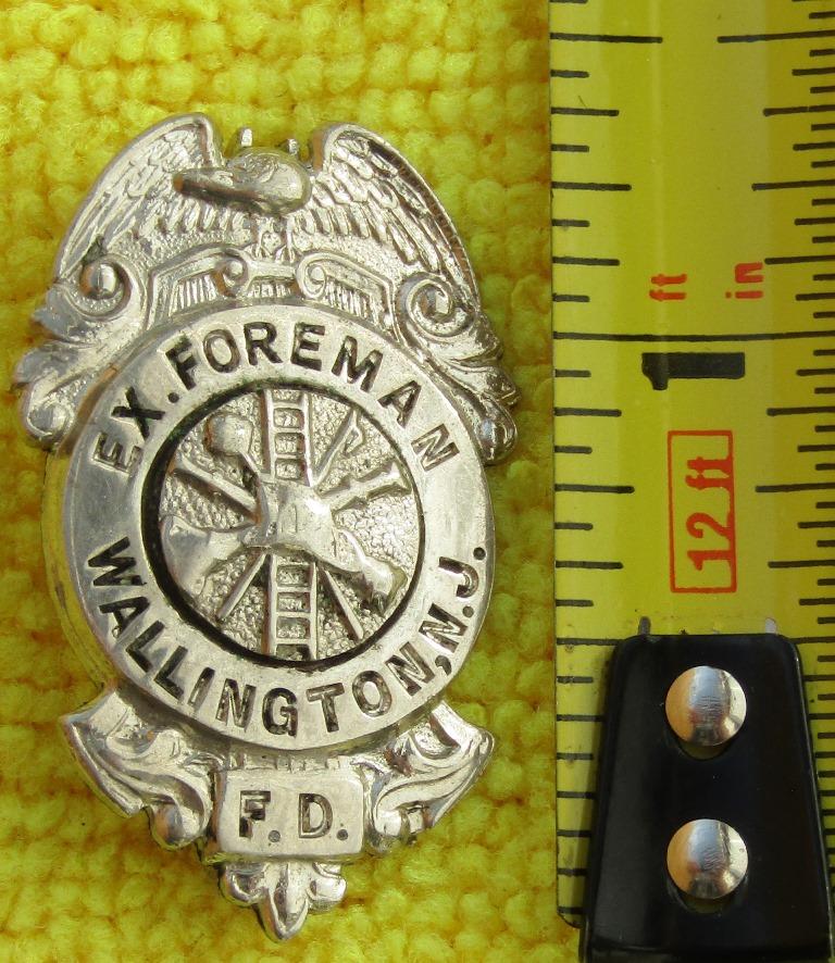 Ca. 1920-30's Wallington, New jersey Fire Dept. Ex. Foreman Badge