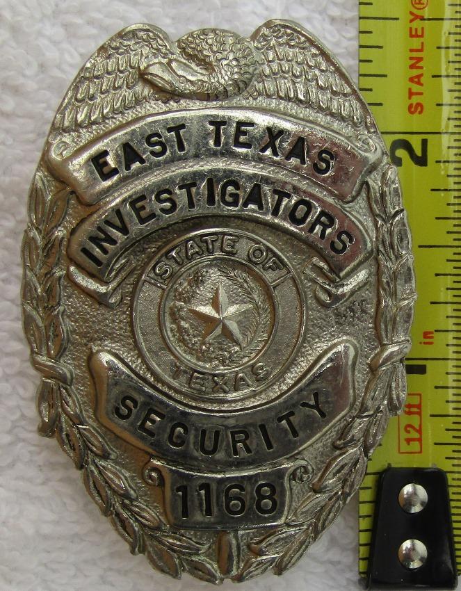 Scarce 1950-60's East Texas Security Investigator's "Silver" Cap Badge Numbered