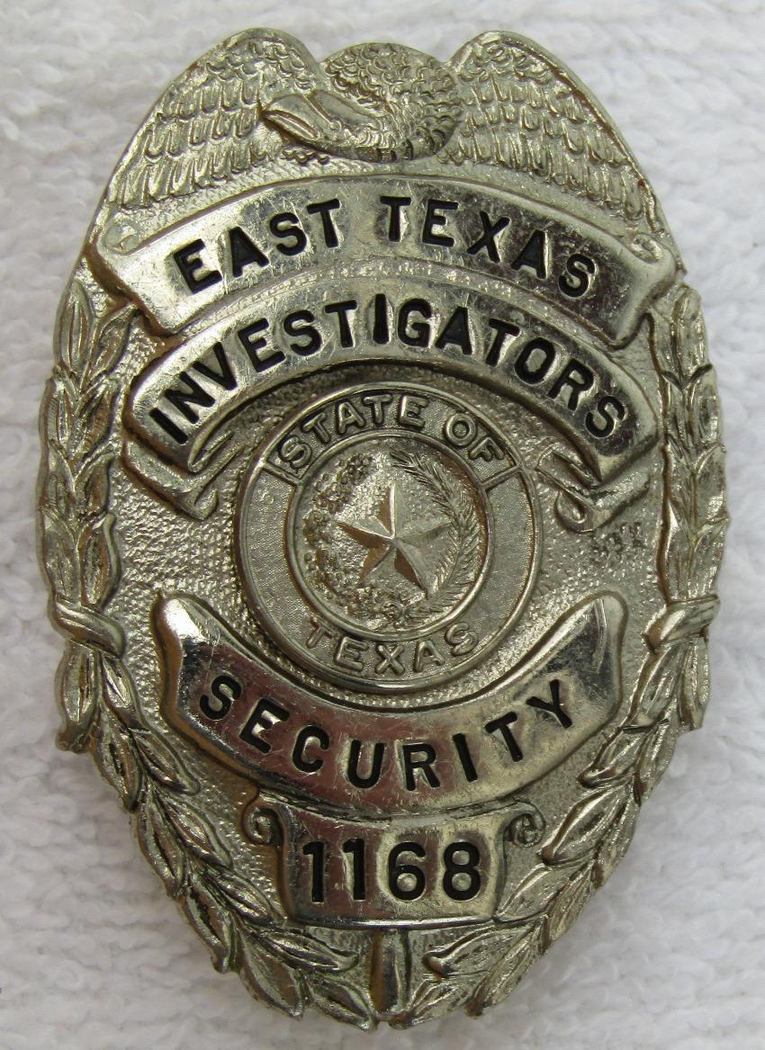 Scarce 1950-60's East Texas Security Investigator's "Silver" Cap Badge Numbered