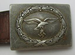 Luftwaffe Pebbled Aluminum Belt Buckle For EM With Leather Tab. 1938 Dated By F.K.O.