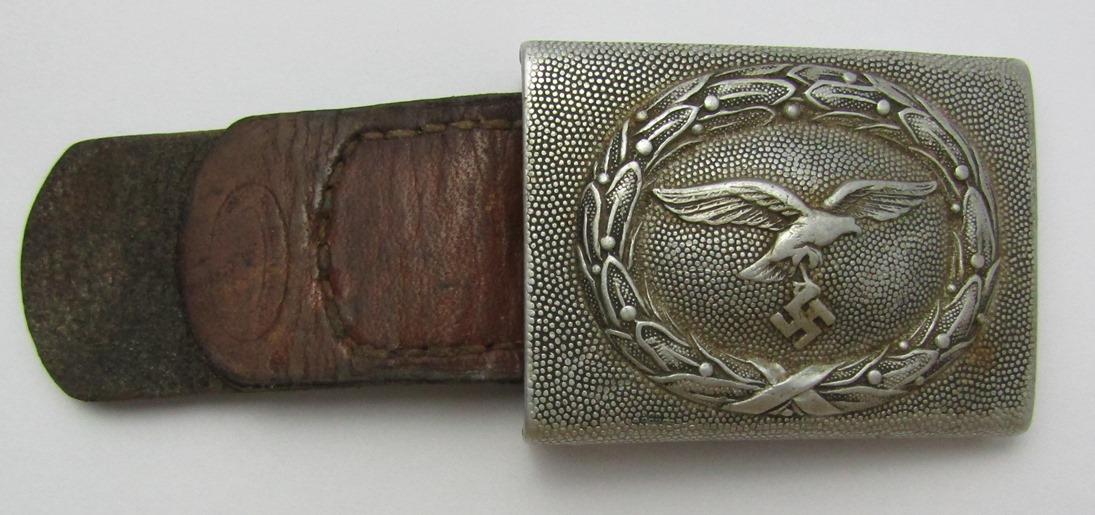 Luftwaffe Pebbled Aluminum Belt Buckle For EM With Leather Tab. 1938 Dated By F.K.O.