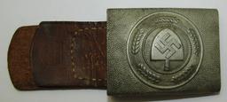 WW2 German RAD Belt Buckle With Leather Tab For EM-Hermann Aurich-1937 Dated