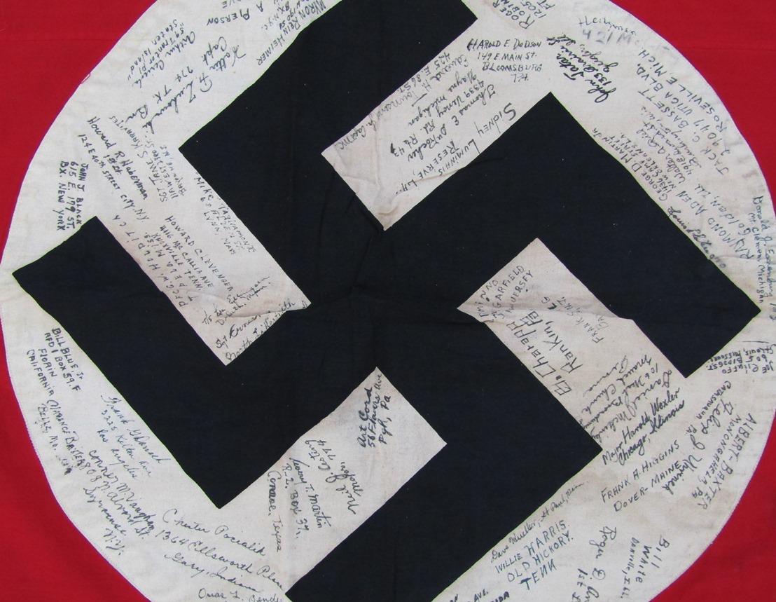 Rare WW2 U.S. 774th Tank Battalion Captured NSDAP Flag With Soldier Signatures