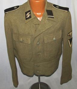 Rare  M44 Waffen SS Short Waist German Combat Uniform Jacket Tunic W/EM Insignia For Sturmmann