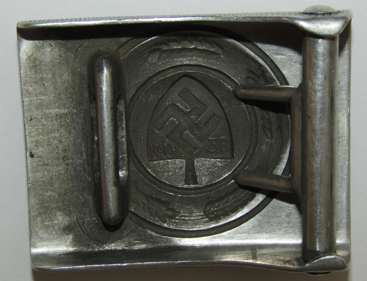 Scarce Maker RAD Pebbled Aluminum Belt Buckle For EM-K.u.Q. 1938 Dated